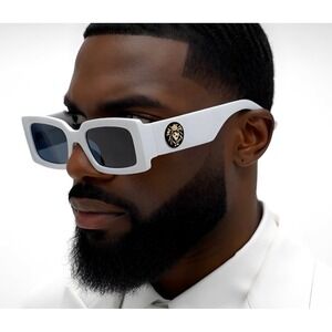 Hip Hop Dark Black Lens UV400 Protection White‎ Frame Sunglasses  Rectangle Men